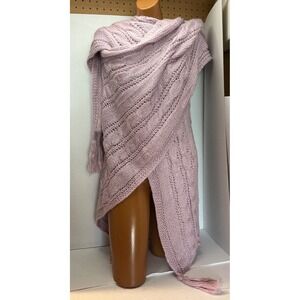 Lavender Cable Knit Shawl Wrap Tassel Detail One Size Boho Chic‎